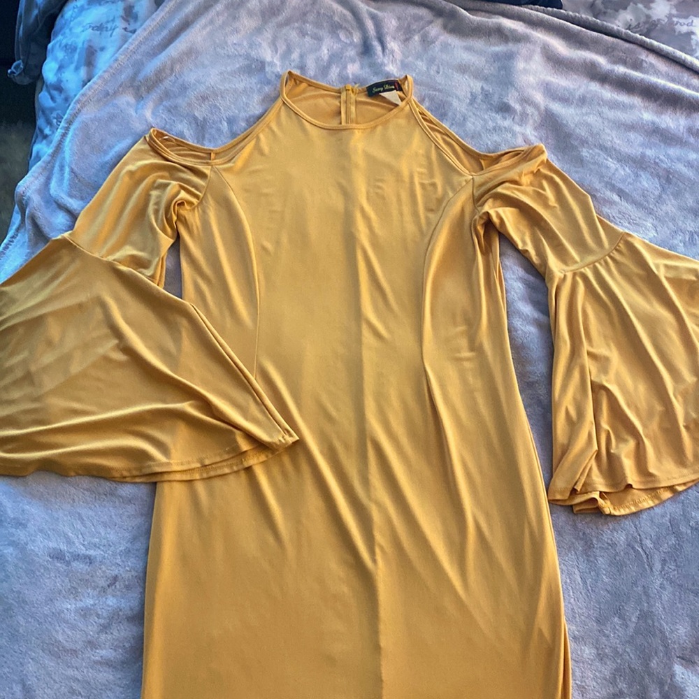 Plus Mermaid Cut Floor Sweeping Bell Sleeve Dress